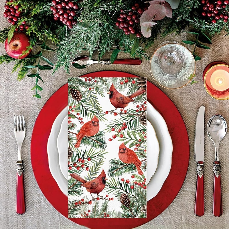 IANFEPH 100 Pcs Christmas Napkin 3 Ply Disposable Bathroom Guest Hand Towels Xmas Vintage Bird Pine Decorative Dinner Napkins for Winter Holiday Kitchen Wedding Birthday Party - Image 2
